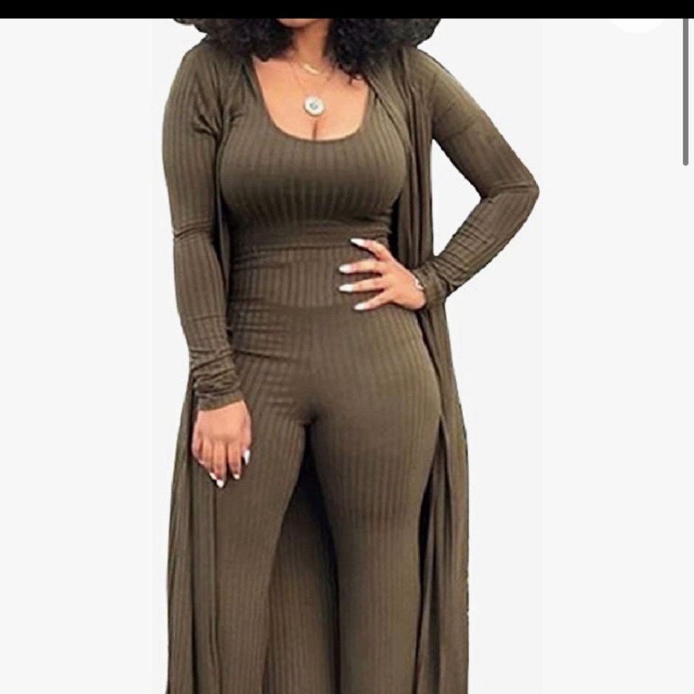 3 Piece Set- flare pants, crop top, cardigan